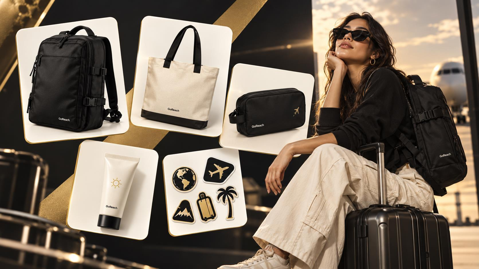 GoReach reference collection of travel bags, accessories and Patches